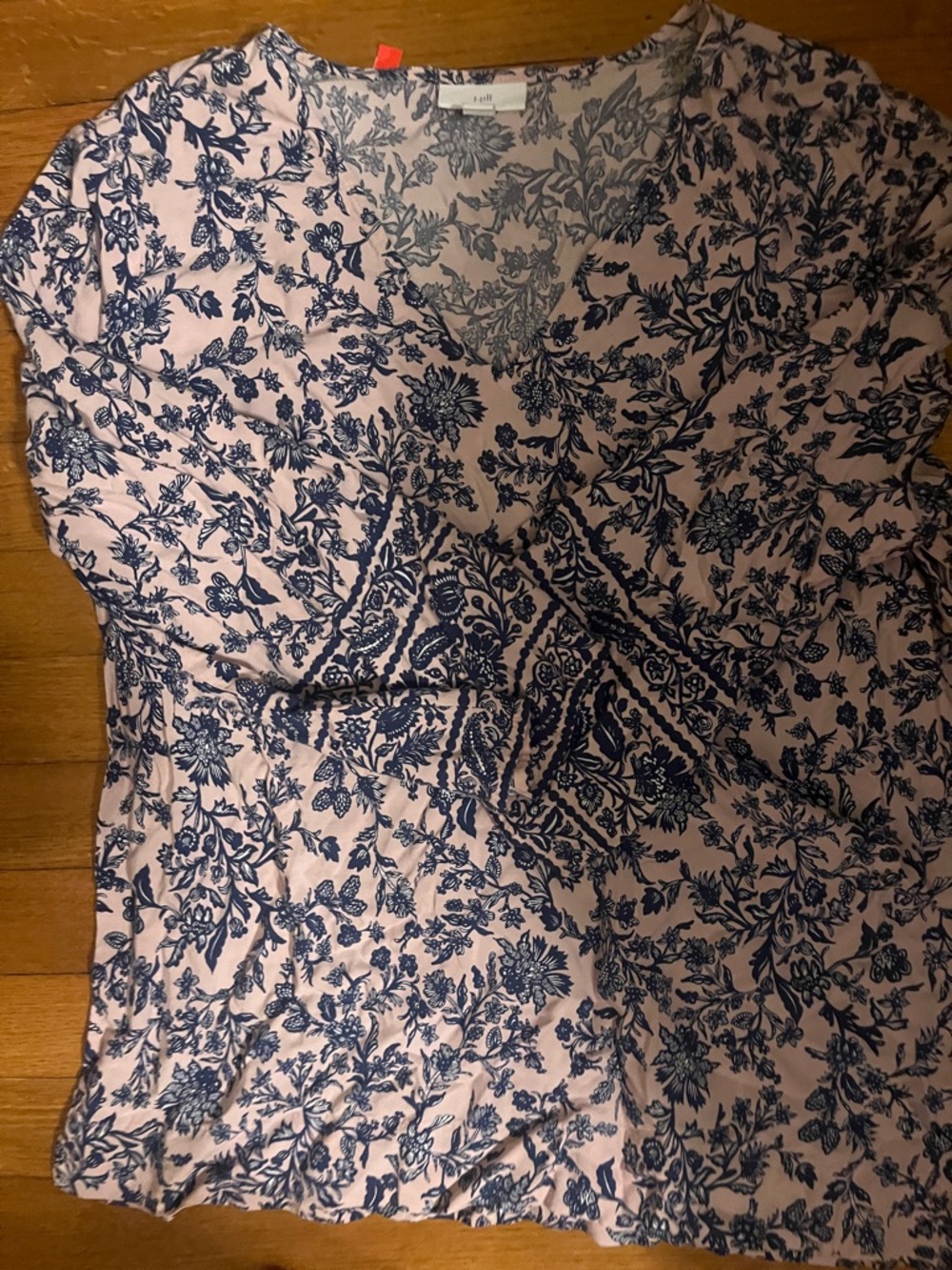 J. Jill Pink V-Neck Tunic with Navy Floral Print